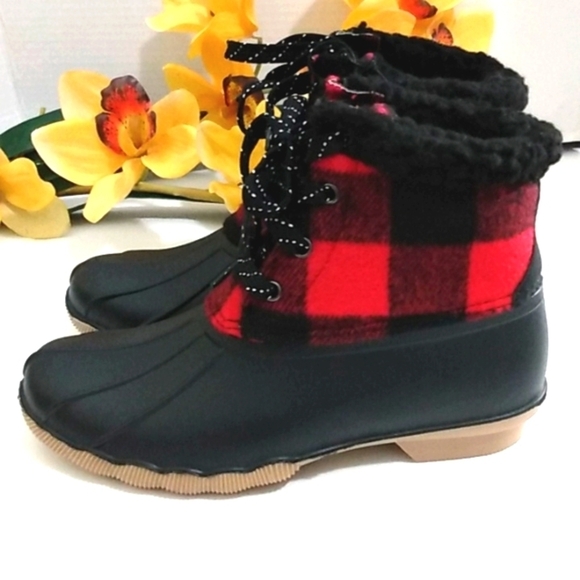 ALPINE WOODS BLACK RED BUFF SHERPA ANKLE BOOTS SIZE 7 NWOT - Picture 5 of 8